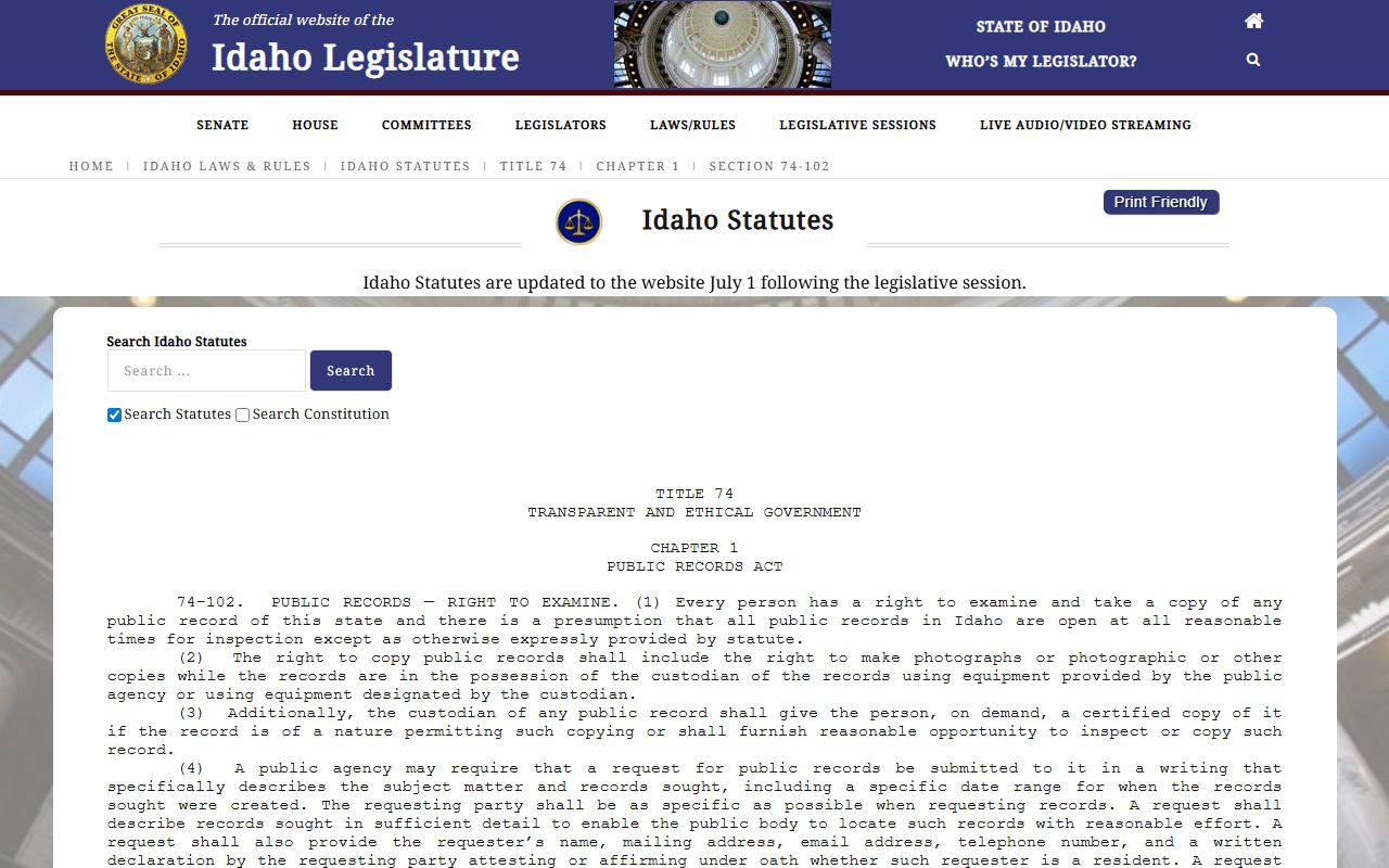 Shoshone County Clerk records Idaho public access statute