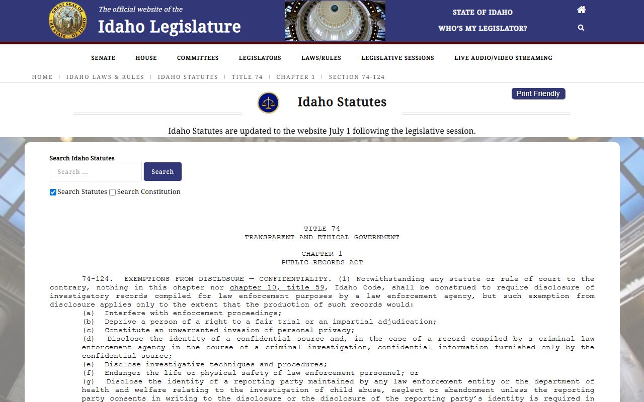 Shoshone County Clerk records law enforcement exemption