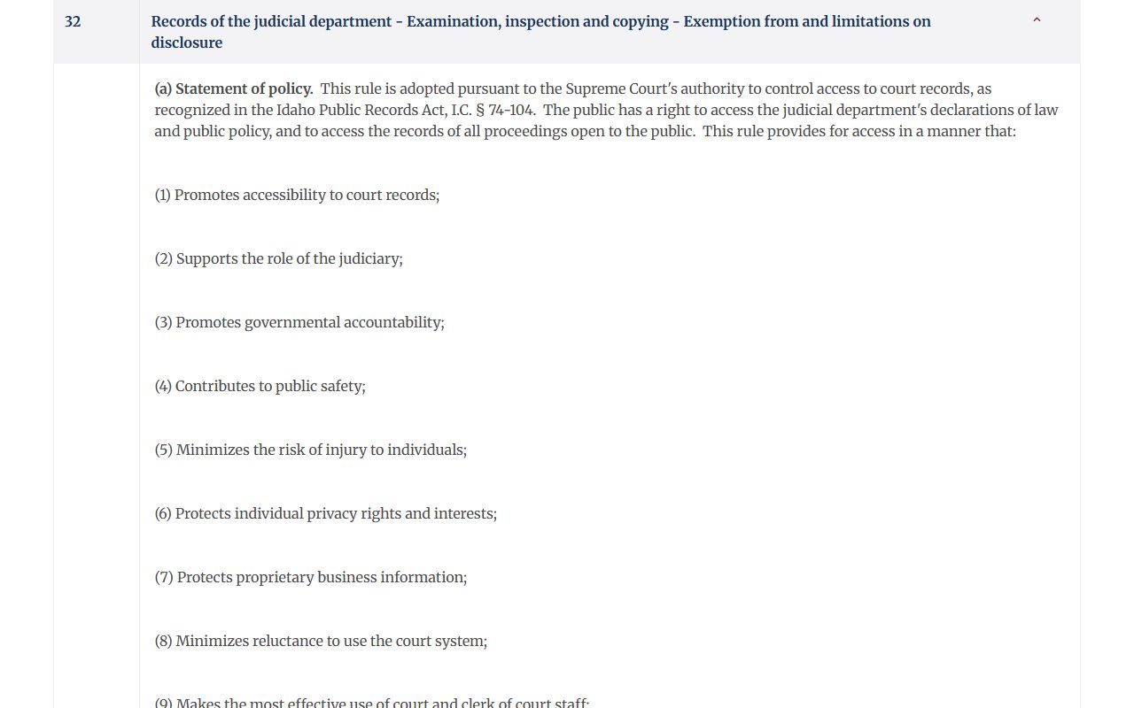Shoshone County court records Idaho Court Administrative Rule 32