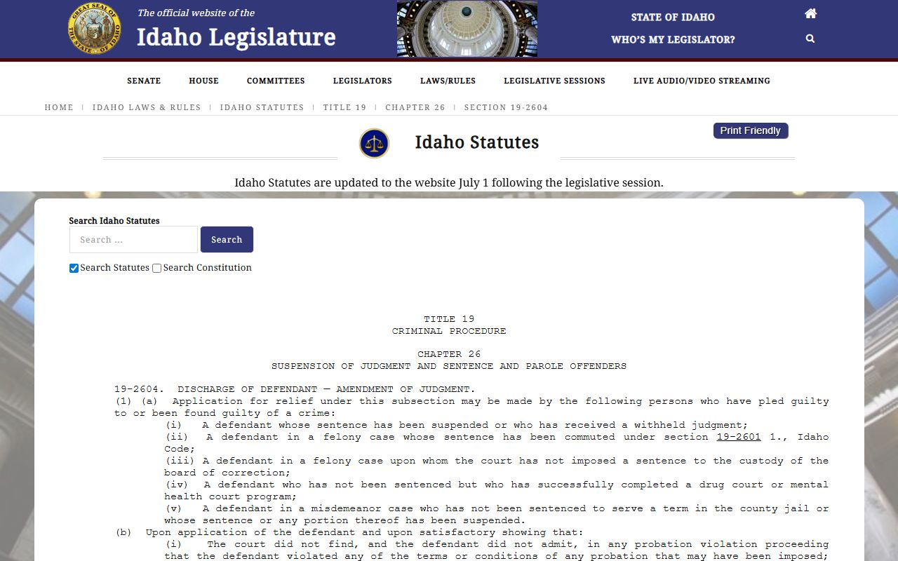 Shoshone County criminal court records Idaho Code 19-2604