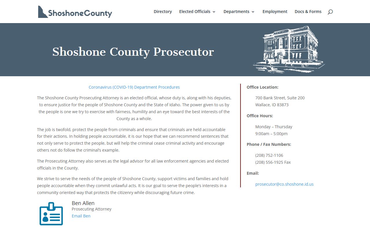 Shoshone County criminal court records prosecutor office