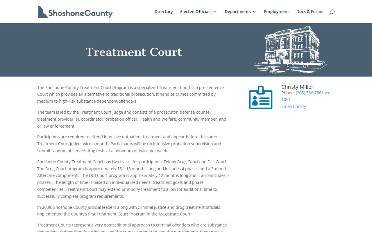 Shoshone County criminal court records treatment court