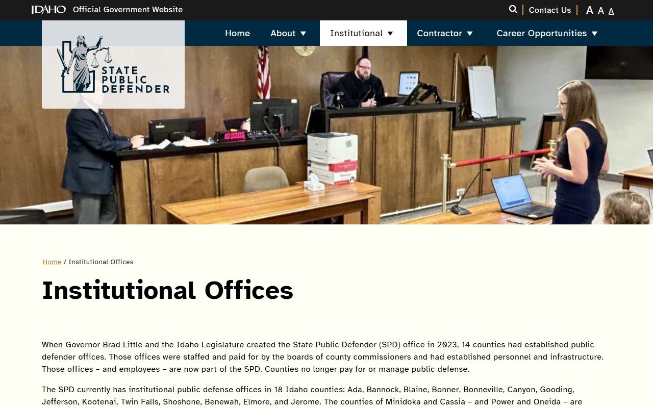 Shoshone County criminal court records public defender institutional offices