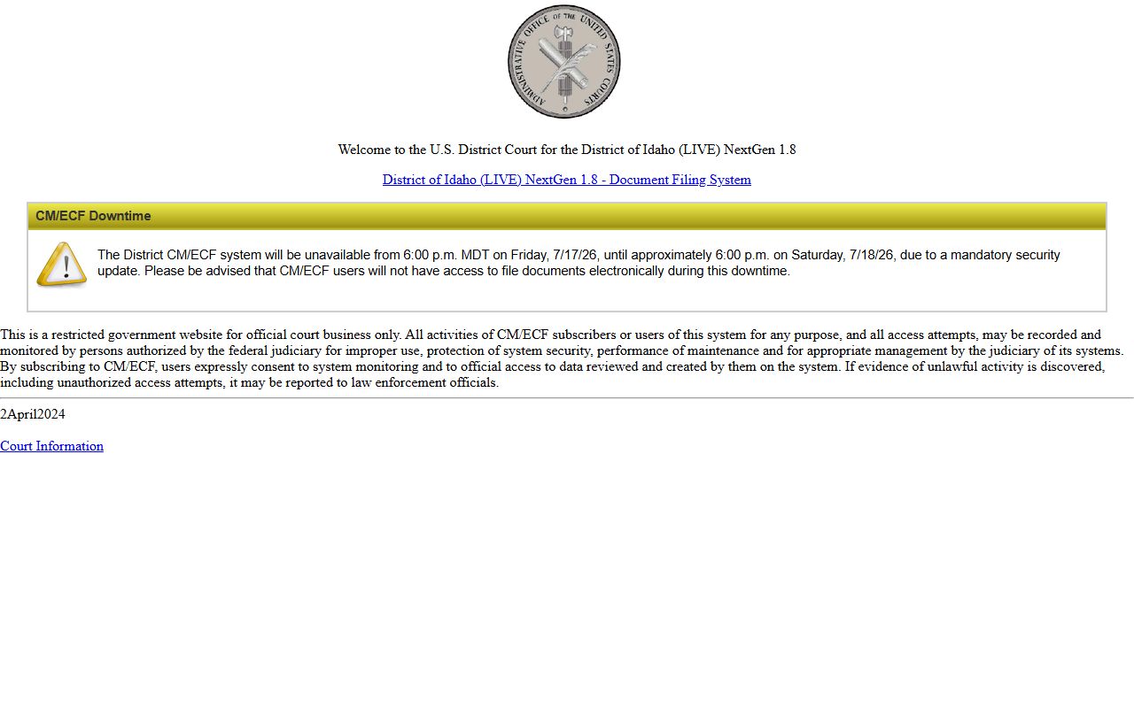 Shoshone County District Court federal CM ECF contrast
