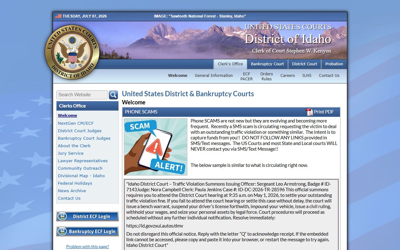 Shoshone County District Court federal court distinction