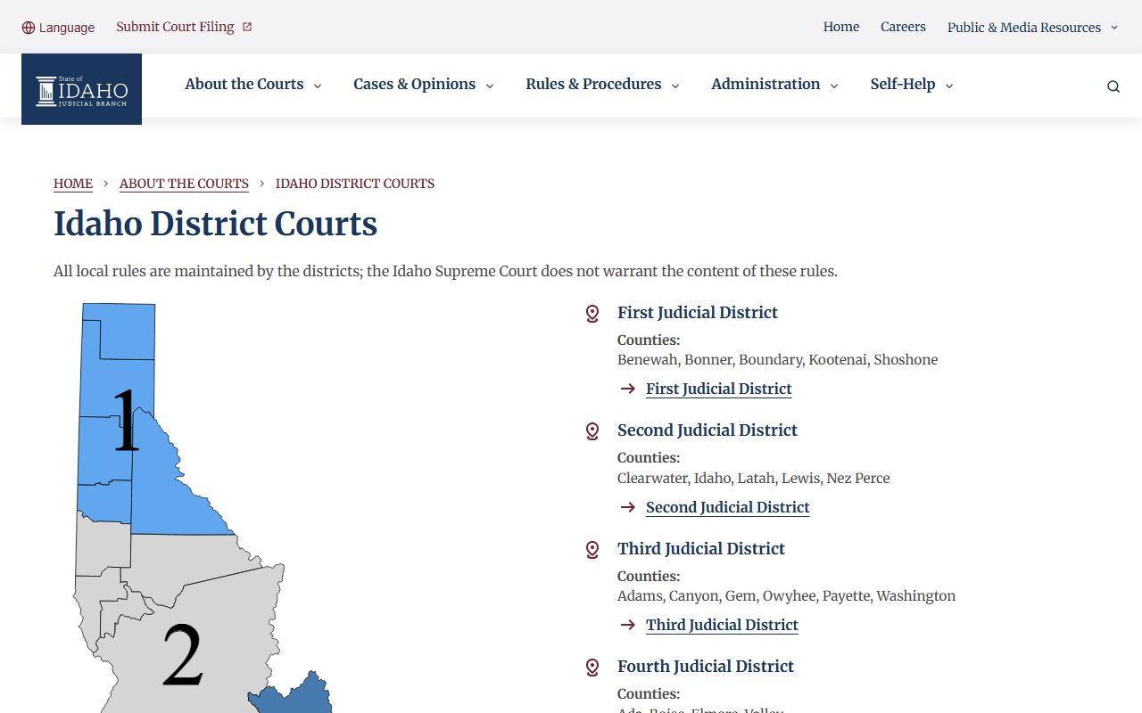 Shoshone County District Court Idaho district courts page