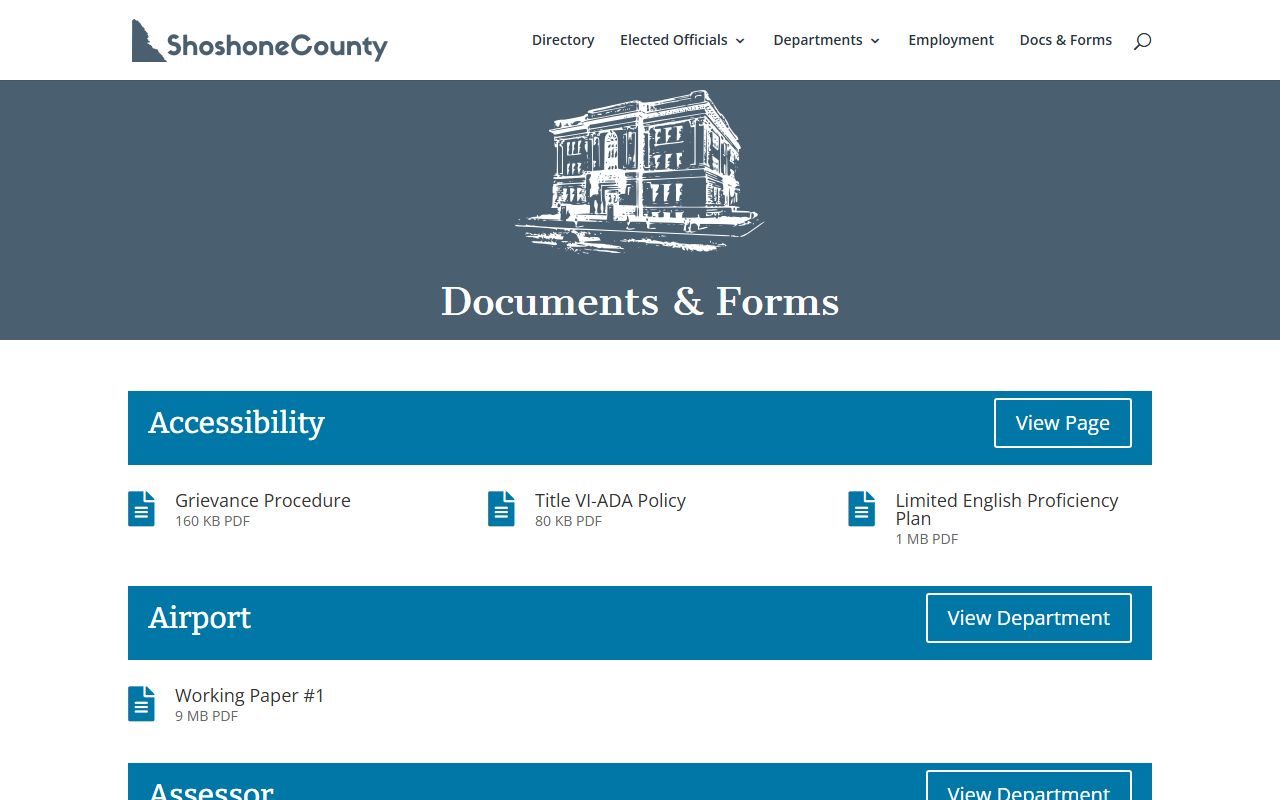 Shoshone County court records documents and forms page