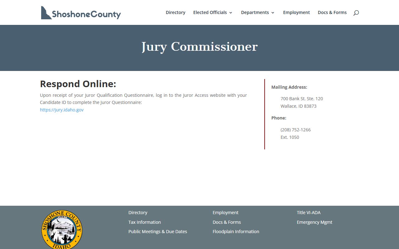 Shoshone County court records jury commissioner page