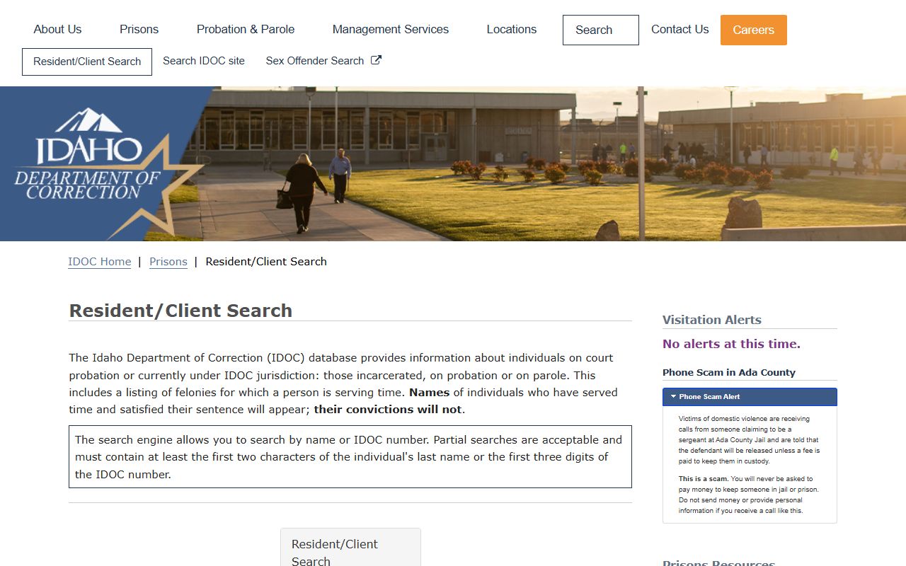 Shoshone County inmate search and Idaho DOC resident client search